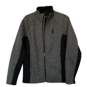 SPYDER Jacket Men's Sz M Full Zip Black Gray Fleece lined Waffle knit Long Slv